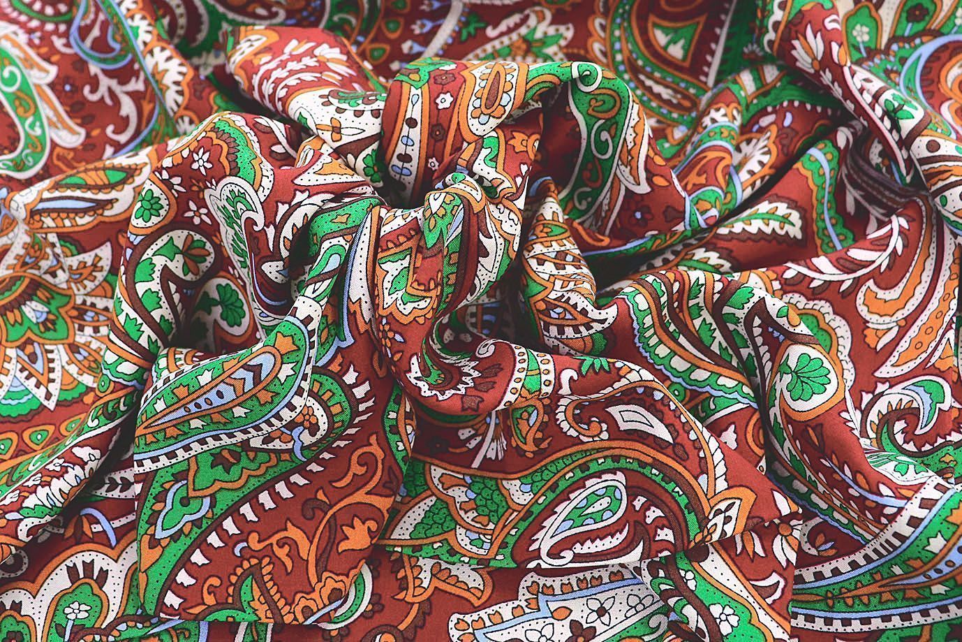 Штапель принт/узор зелоно-оранжевый на красном 1374-PY/D#46/C#5