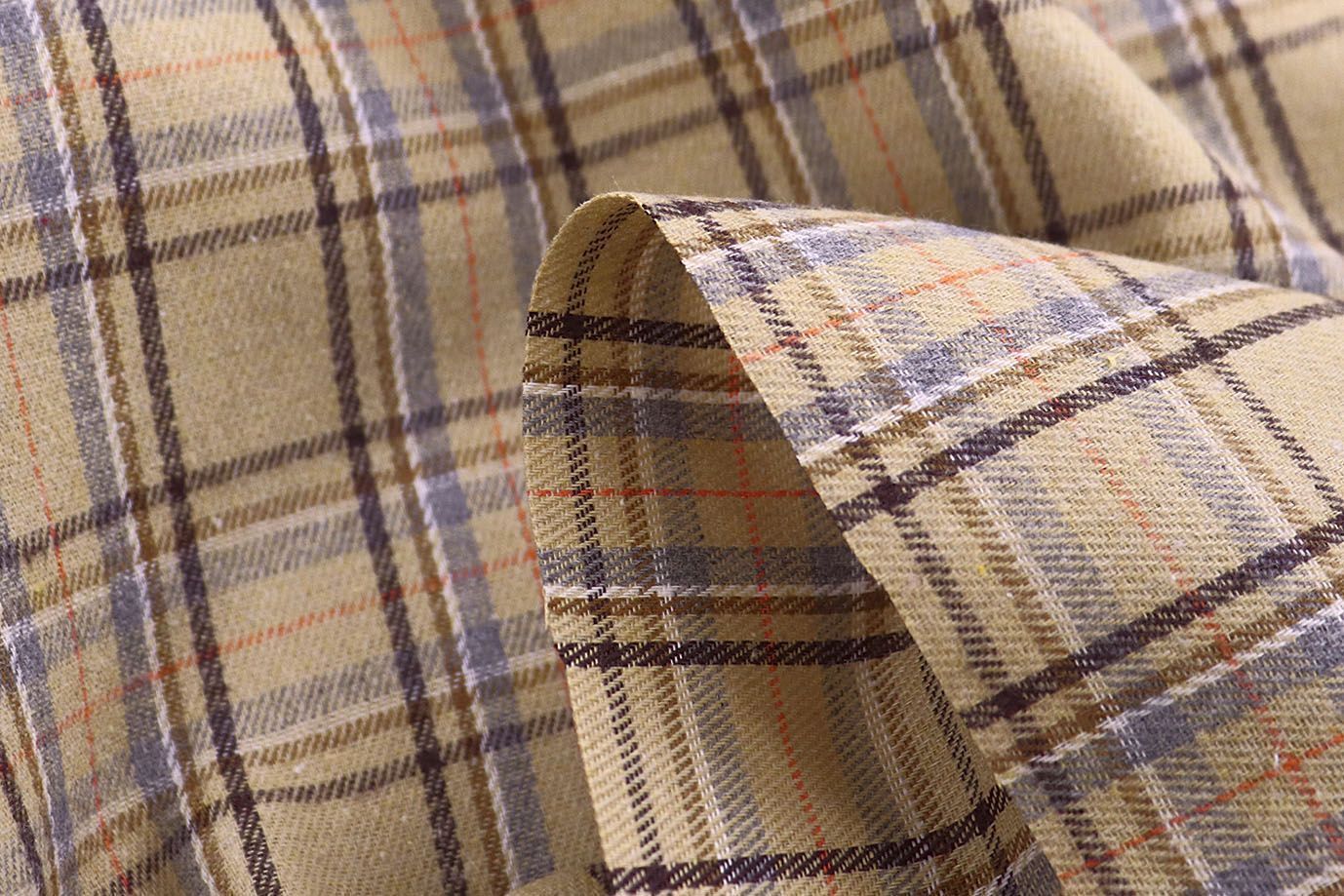 Рубашечная ткань принт/клетка серая на желтом 1418-PY/D#10/C#2