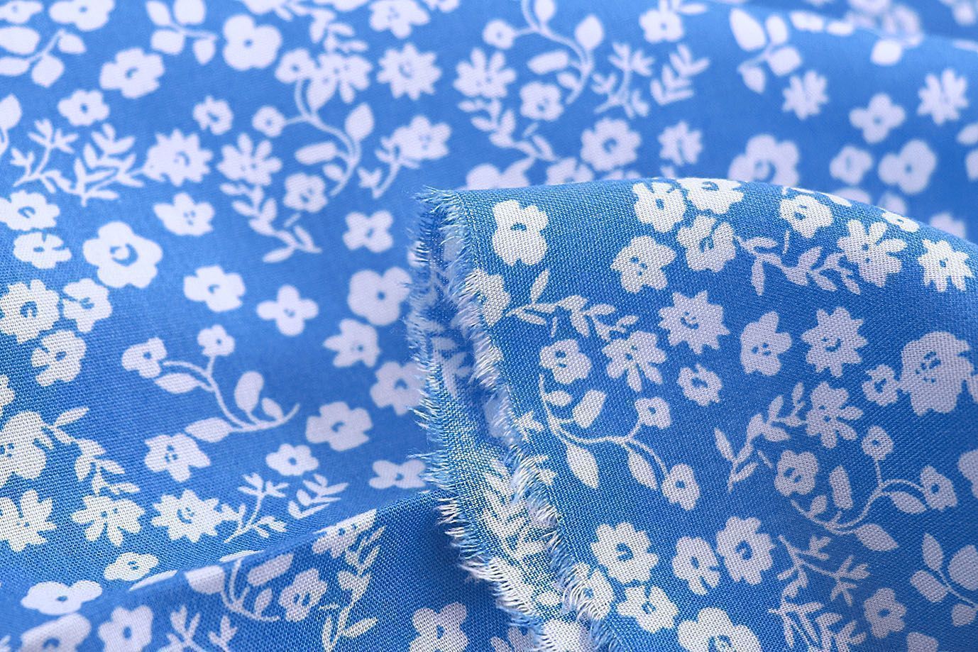 Штапель принт/цветы белые на синем 1382-PY/D#1/C#2