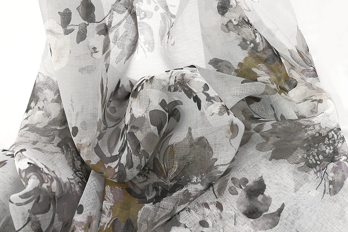 Тюль принт/цветы серо-зеленые WBC23/C#17A