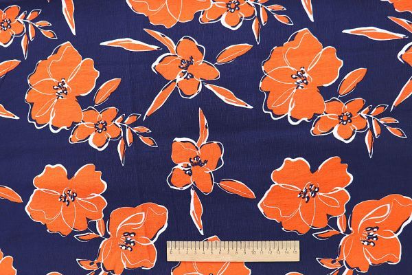 Лен БОХО принт/цветы оранжевые на фиолетовом 3383-PY/D#9768-203/C#2