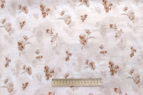 Лен "Медея" принт/цветы рыжие на белом 4098-PY/D#4/C#3