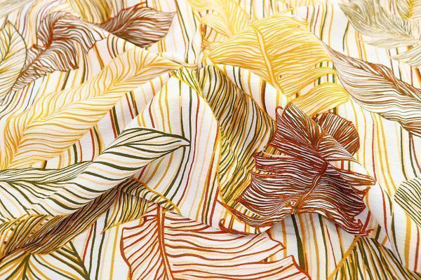 Лен БОХО принт/листья желто-бордовые на белом 3591-PY/D#8/C#1 (11424)