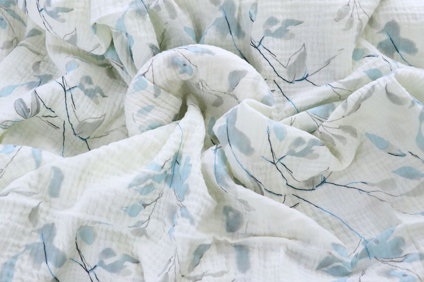 Муслин принт/цветы серо-голубые на белом 4017-PY/D#12