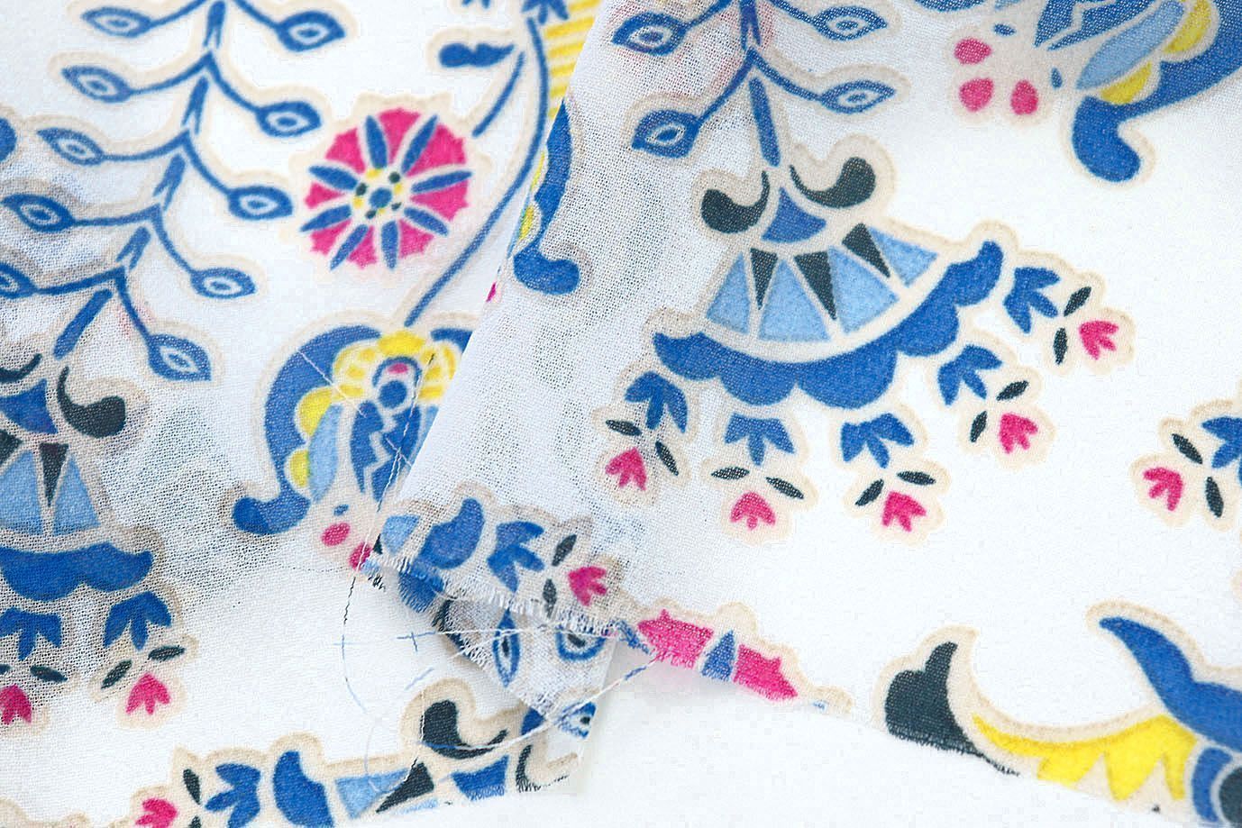 Шифон креп принт/сине-желто-розовый на белом 3639-PY/D#6/C#1