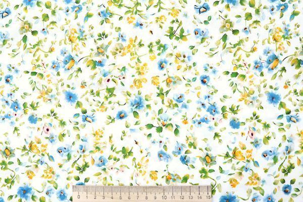 Штапель принт/цветы сине-желтые на молочном 4203-PY/D#28/C#1