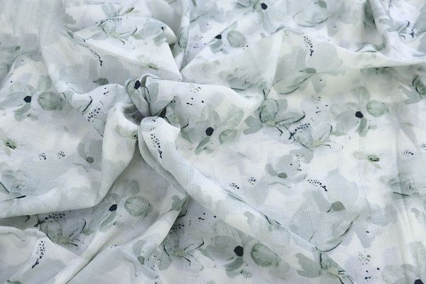 Лен "Медея" принт/цветы зеленые на белом 3942-PY/D#4/C#3