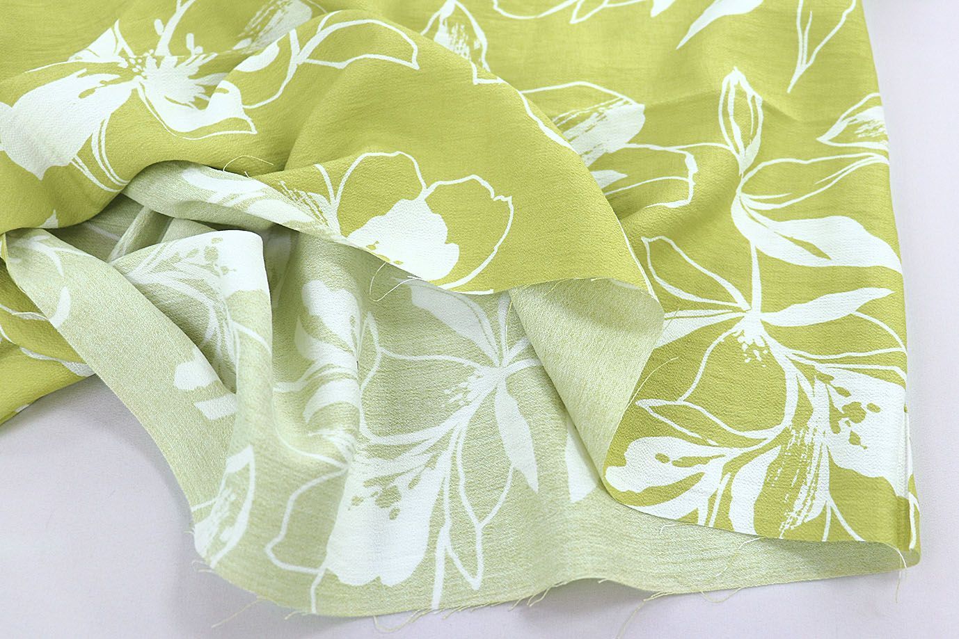 Лен БОХО принт/цветы белые на зеленом 3815-PY/D#2/C#3