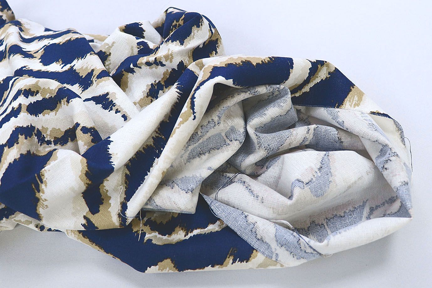 Лен принт/сине-бежевый на белом 3852-PY/D#6/C#1