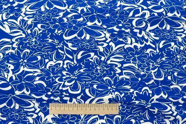 Трикотаж масло принт/цветы ярко-синие на белом 3390-PY/D#9767-256/C#6 (11154)