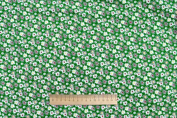 Штапель принт/цветы белые на зеленом 1374-PY/D#49/C#3
