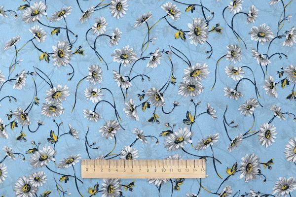 Шифон принт/цветы серо-розовые на светло-синем 3707-PY/D#56/C#5