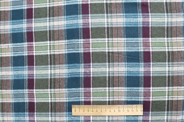 Рубашечная ткань принт/клетка бордово-синяя на зелено-бежевом 4015-PY/D#36400/C#3