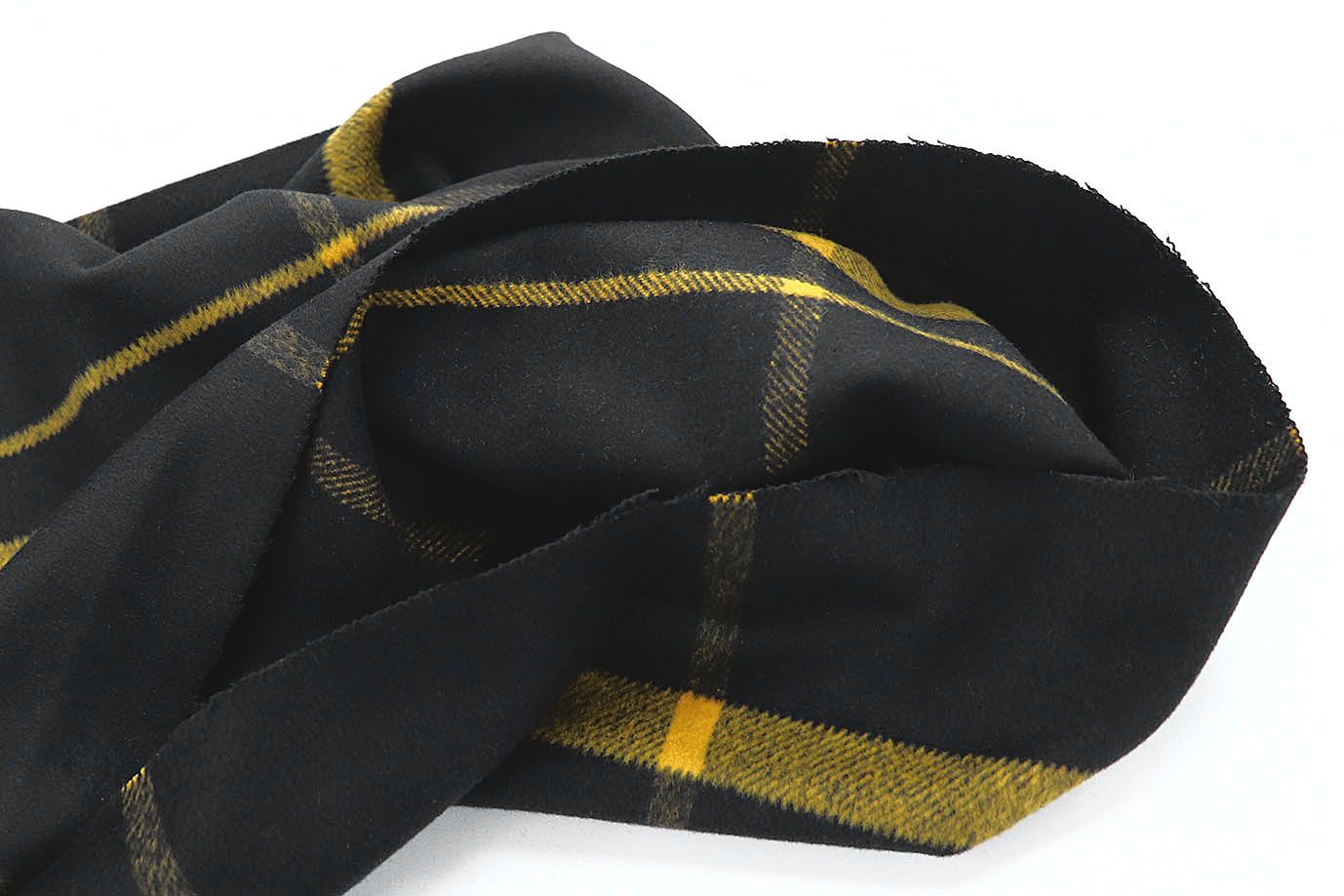 Пальтовая ткань "Микроворса" принт/клетка желтая на черном 778-90135/C#8046-3