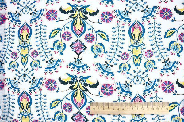 Шифон креп принт/сине-желто-розовый на белом 3639-PY/D#6/C#1