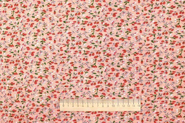 Шифон принт/цветы красно-белые на розовом 3707-PY/D#11/C#2