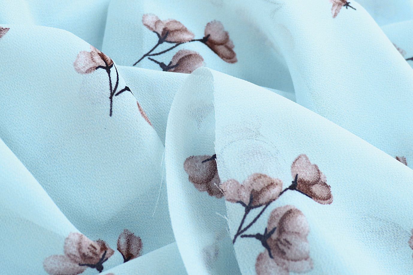 Шифон принт/цветы коричневые на бирюзовом 4241-PY/D#2/C#2