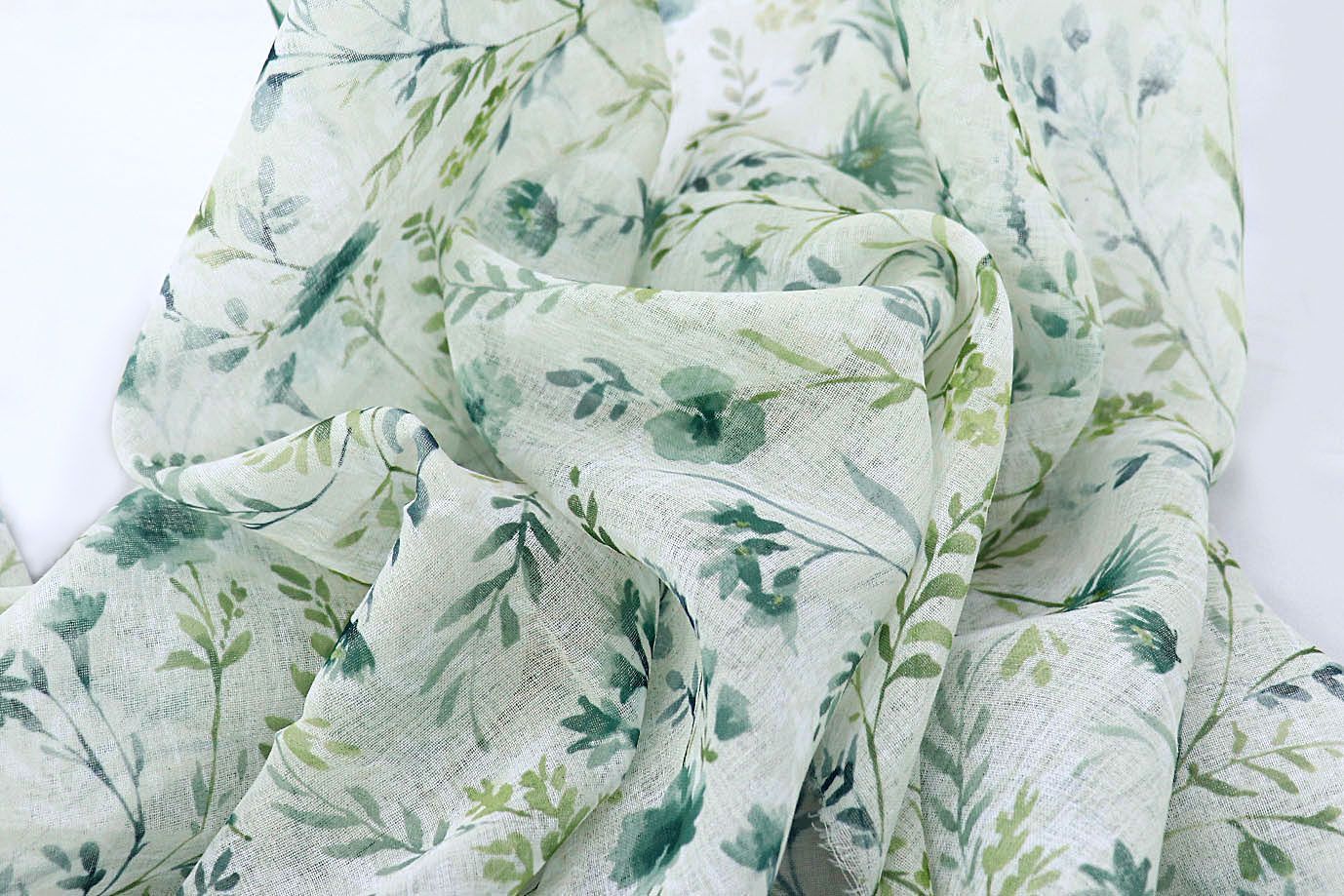 Тюль принт/цветы мятно-зеленые WBC23/C#5