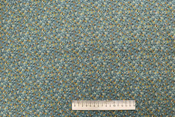 Штапель принт/цветы желтые на серо-голубом 1443-PY/D#9/C#6