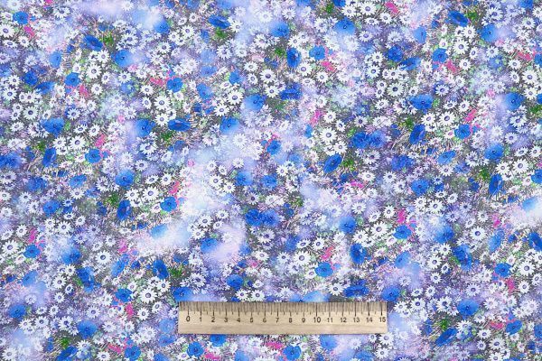 Штапель принт/цветы сине-зелено-белые 4205-PY/D#29/C#1