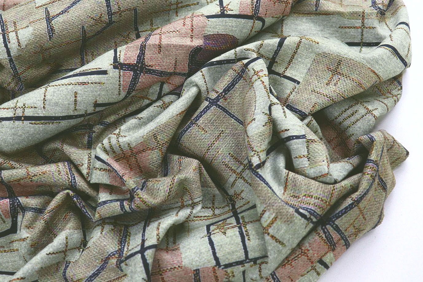 Трикотаж "Модал" принт/черно-бежевый на мятном 1419-PY/D#4/C#1