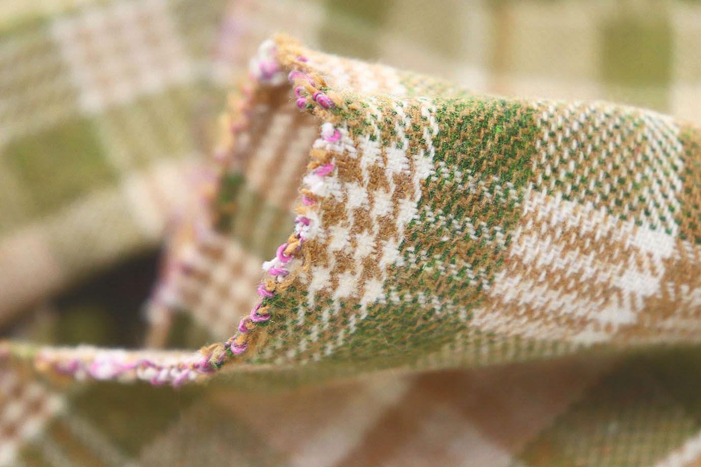 Пальтовая ткань принт/клетка зеленая на бежевом 908-29135/C#2