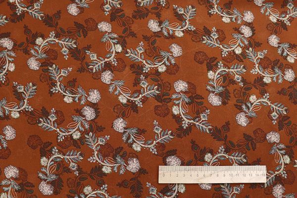 Шифон принт/цветы бежево-зеленые на горчичном 4247-PY/D#3/C#2