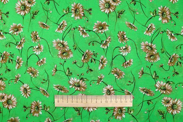 Шифон принт/цветы серо-белые на зеленом 3707-PY/D#56/C#3