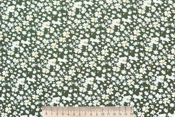 Штапель принт/цветы молочные на зеленом 4203-PY/D#80/C#2