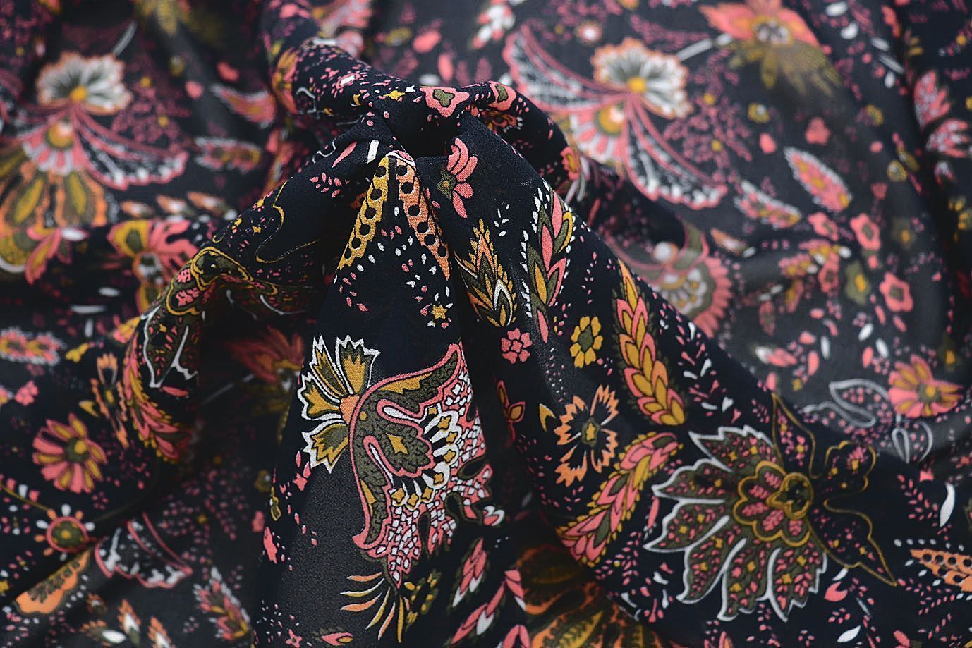 Шифон креп принт/желто-розовый на черном 3639-PY/D#11/C#1