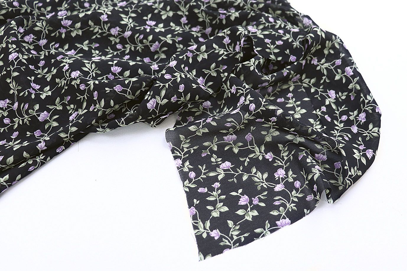 Шифон принт/цветы сиреневые на черном 4241-PY/D#12/C#1