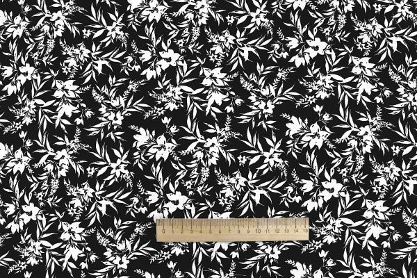 Штапель принт/цветы белые на черном 1374-PY/D#10/C#1
