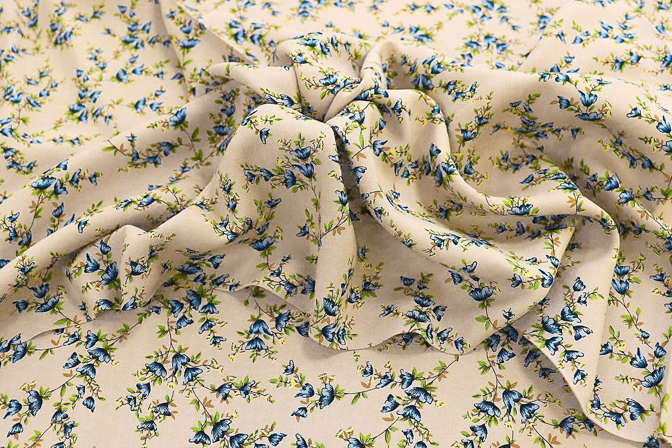 Штапель принт/цветы на бежевом 1394-PY/D#4/C#2