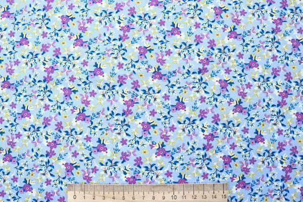Штапель принт/цветы розово-синие на голубом 4203-PY/D#60/C#1