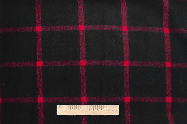 Пальтовая ткань "Микроворса" принт/клетка красно-черная AP210318023/D#778-90135/C#6