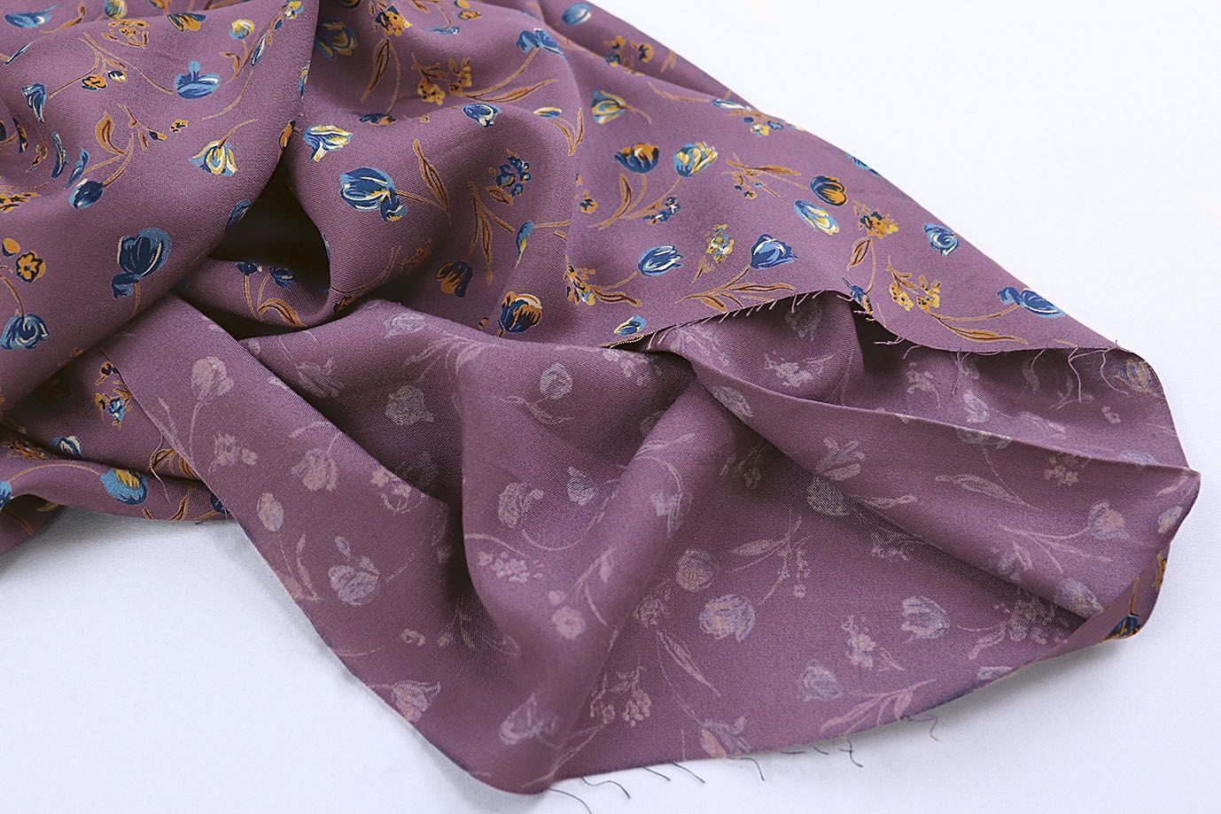 Штапель принт/цветы синие на сливовом 1466-PY/D#3/C#4