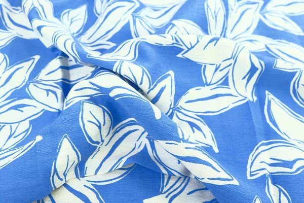 Лен БОХО принт/листья белые на синем 3815-PY/D#1/C#2