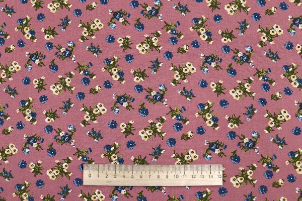 Штапель принт/цветы сине-зеленые на розовом 4205-PY/D#1/C#3