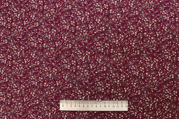 Штапель принт/цветы желто-коричневые на бордовом 1443-PY/D#8/C#2