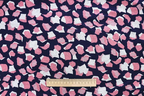 Трикотаж "Модал" принт/бело-розовый на темно-синем 3561-PY/D#15/C#1