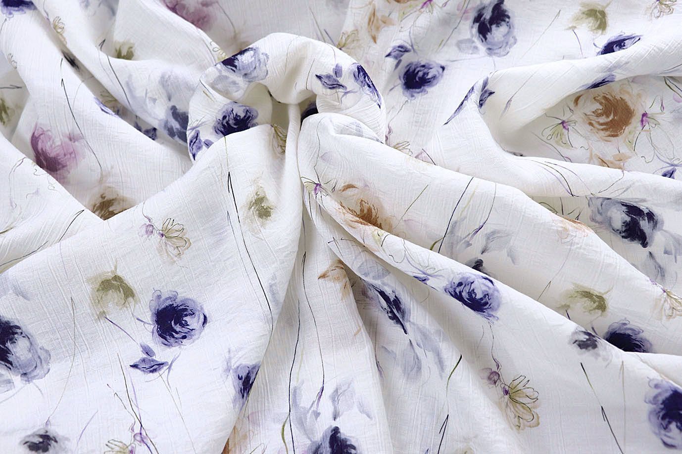 Лен "Медея" принт/цветы сине-желтые на сером 4098-PY/D#1/C#1