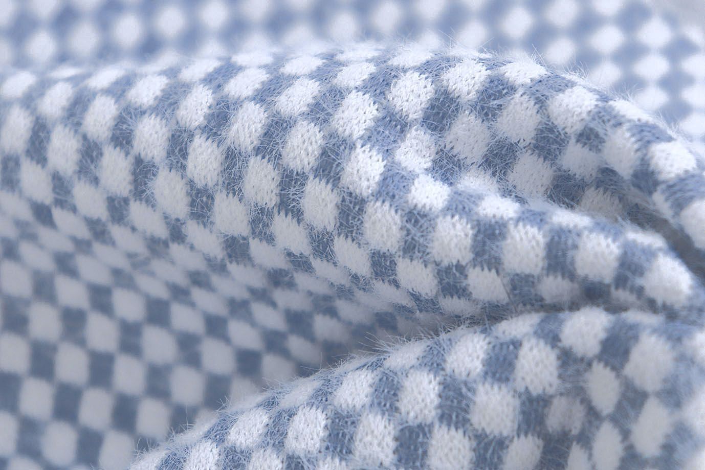 Трикотаж "Альпака" жаккард/клетка бело-голубая 3761-PY/D#1/C#5