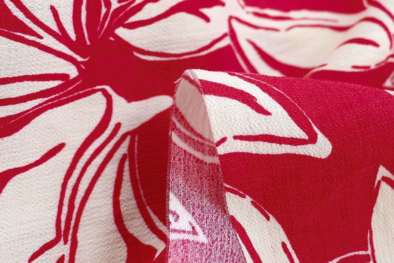 Лен БОХО принт/листья белые на красном 3815-PY/D#1/C#11