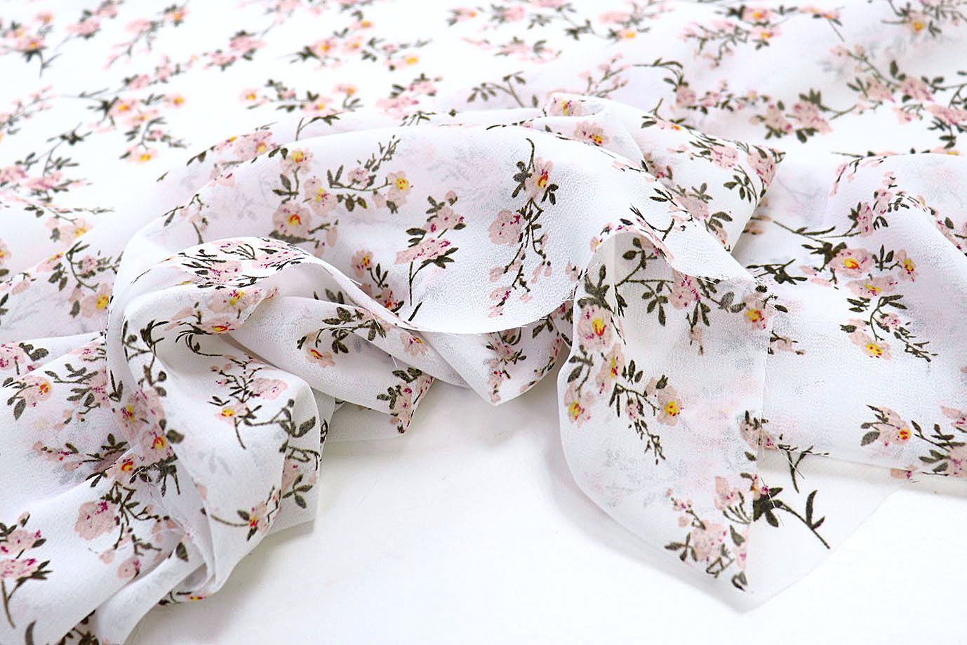 Шифон принт/цветы персиковые на белом 3926-PY/D#5/C#1