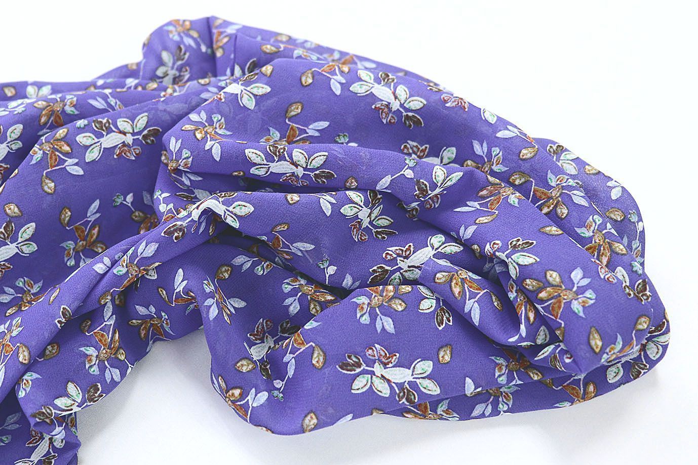 Шифон принт/цветы бело-желтые на фиолетовом 3707-PY/D#13/C#2