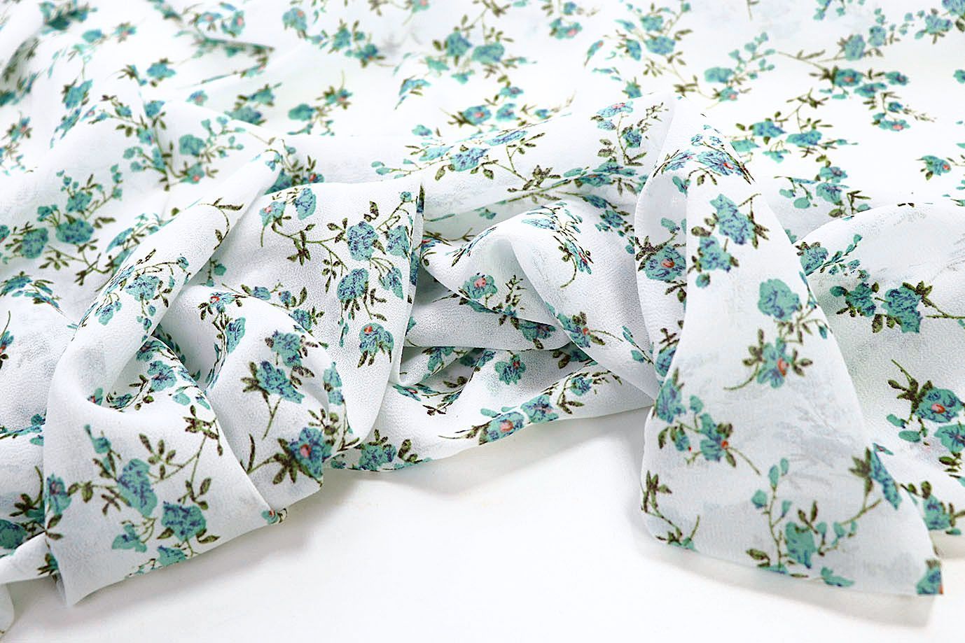 Шифон принт/цветы зеленые на белом 3926-PY/D#5/C#2