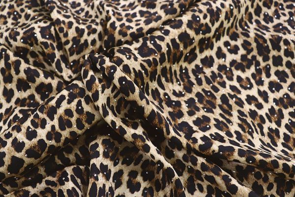 Шелк стрейч со стразами принт/леопард молочно-коричневый 3791-PY/D#1/C#1