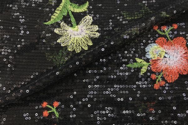 Сетка с вышивкой принт/цветы на черном 16459/D#2/C#1