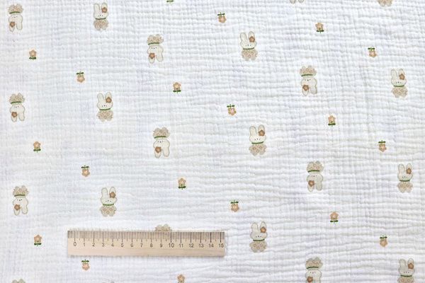 Муслин принт/зайчики на белом 4017-PY/D#3