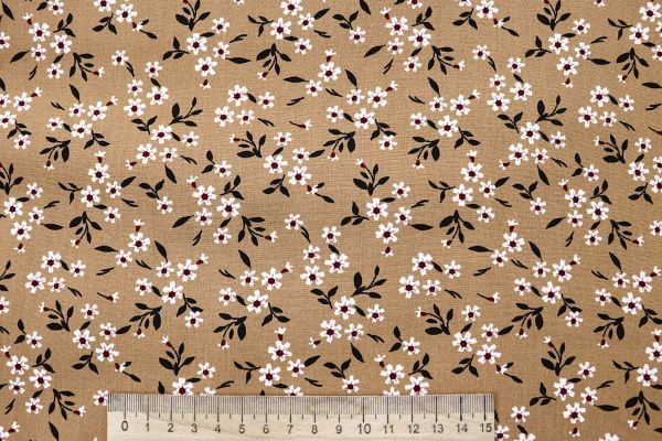 Штапель принт/цветы белые на арахисовом 4203-PY/D#61/C#4